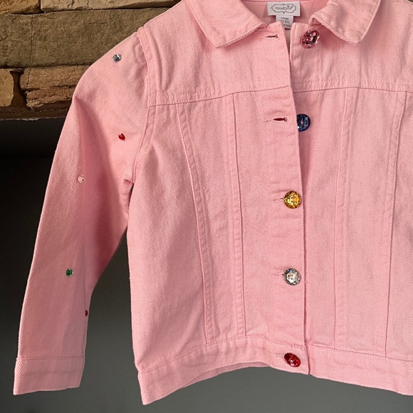 Mud Pie Pink Jewel Denim Jacket Birthday Party Faux Rhinestones 4T-5T - Picture 3 of 7